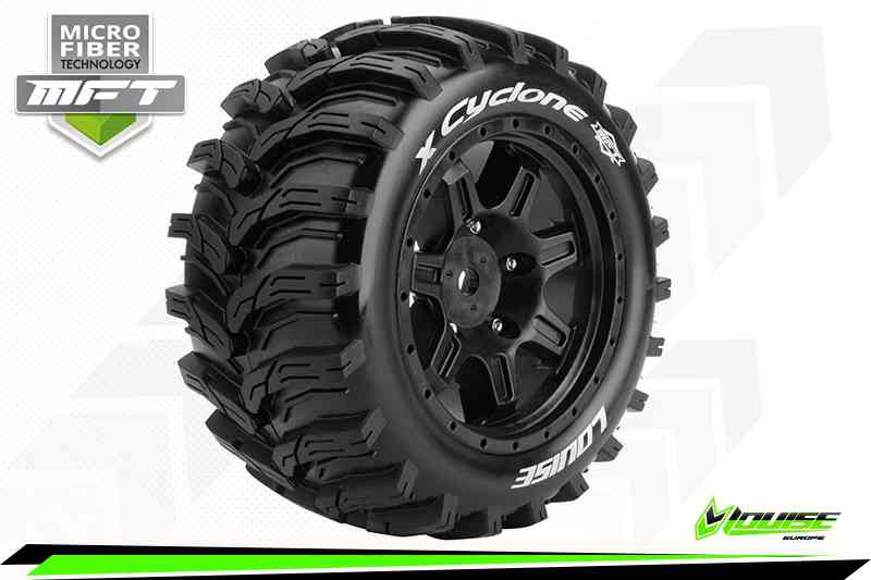 Louise RC-MFT-X-CYCLONE-X-Maxx Serie Tire Set-Mounted-Sport-Black Wheels-Hex 24mm