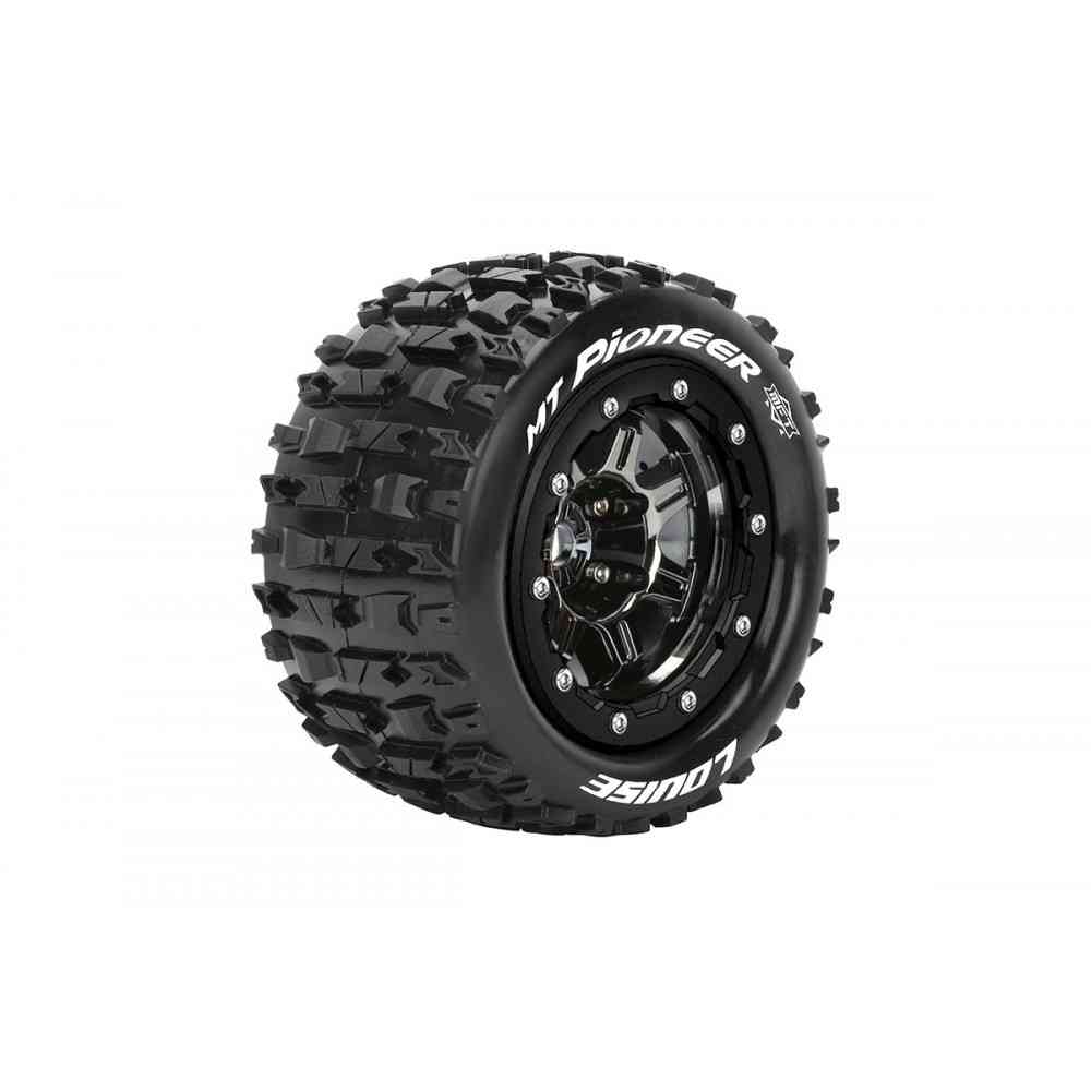 Louise RC - MFT - MT-PIONEER - Maxx Tire Set - Mounted - Sport - Black Chrome 3.8 Bead-Lock Wheels - 1/2-Offset - Hex 17mm