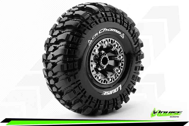 Louise RC-CR-CHAMP-1-10 Crawler Tire Set-Mounted - Super Soft-Black Chrome 2.2 Wheels-Hex 12mm