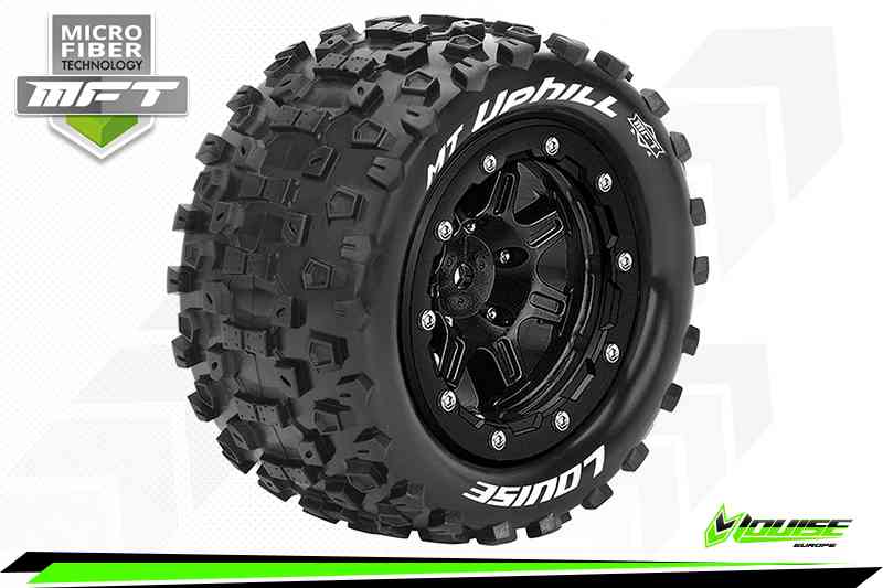 Louise RC-MFT-MT-UPHILL-Maxx Tire Set-Mounted-Sport-Black 3.8 Bead-Lock Wheels-1/2-Offset-Hex 17mm