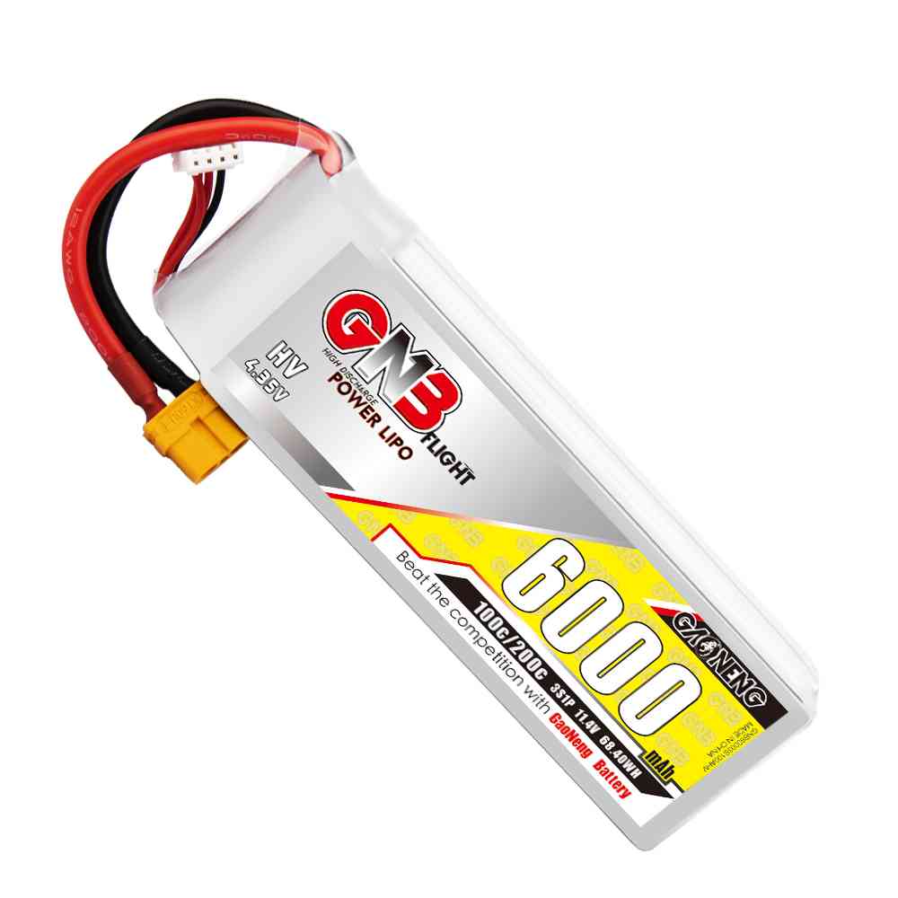 GNB GAONENG LiPo Battery 6000MAH 3S1P White Balance 11.4V 100C PLUS cabled with Red T-PLUG