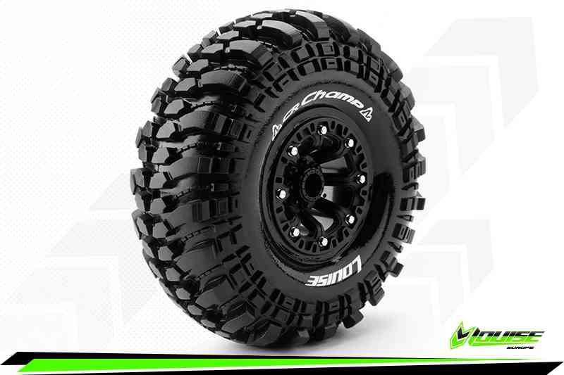 Louise RC-CR-CHAMP-1-10 Crawler Tire Set-Mounted-Super Soft-Black 2.2 Wheels-Hex 12mm