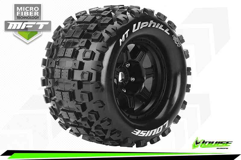 Louise RC-MFT-MT-UPHILL-1-8 Monster Truck Tire Set-Mounted-Sport-Black 3.8 Bead Style Wheels-1/2-Offset-Hex 17mm