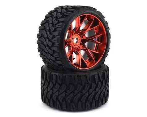 Sweep Racing SRC Monster Truck Terrain Crusher Belted Tire Red Wheel (2pcs) Set 