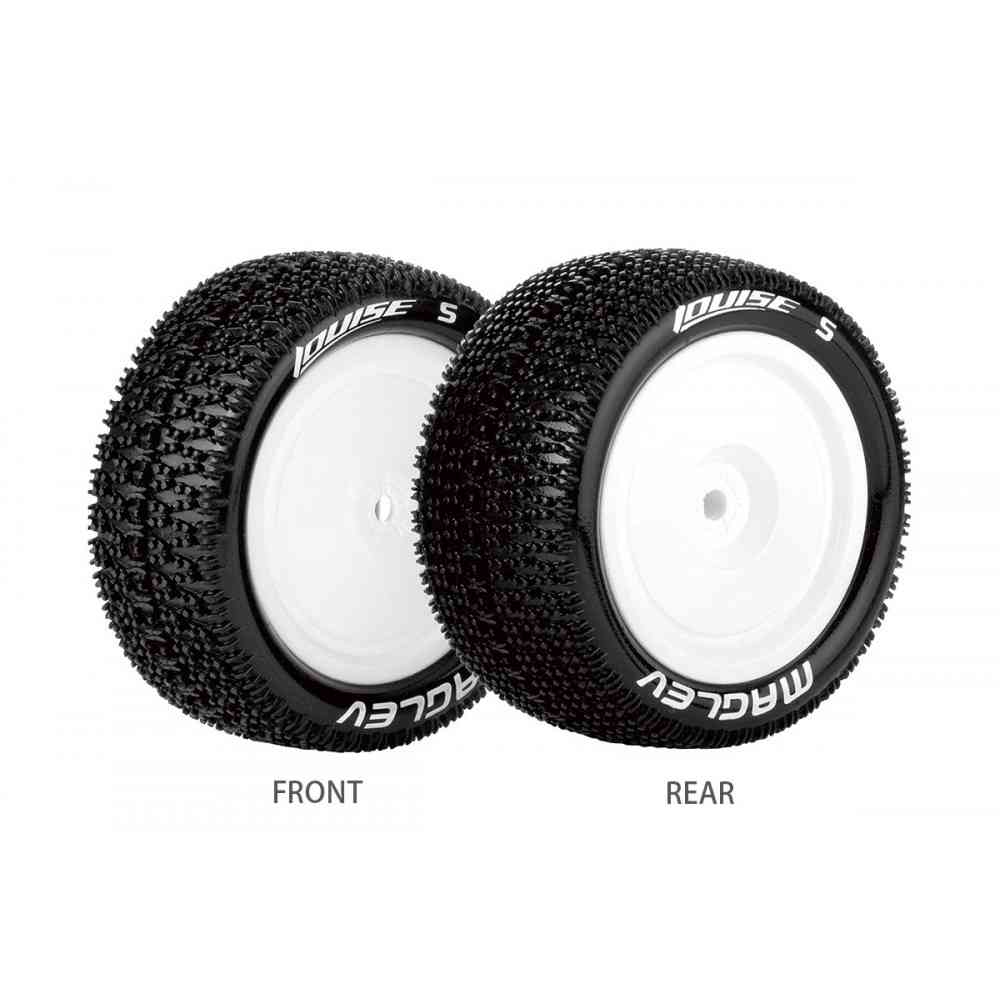 Louise RC - E-MAGLEV - 1-10 Buggy Tire Set - Mounted - Super Soft - White Wheels - Hex 12mm - 4WD - Rear