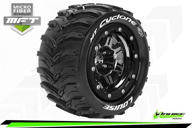 Louise RC-MFT-MT-CYCLONE-Maxx Tire Set-Mounted-Sport-Black Chrome 3.8 Bead-Lock Wheels-1/2-Offset-Hex 17mm