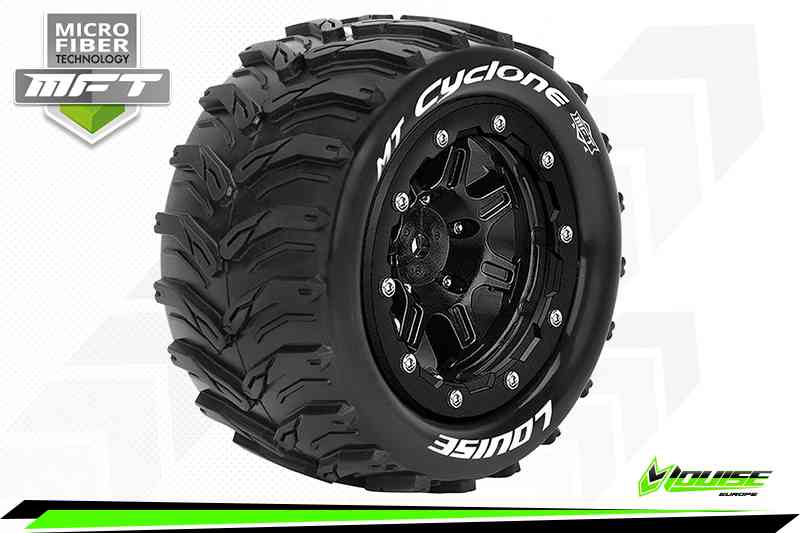 Louise RC-MFT-MT-CYCLONE-Maxx Tire Set-Mounted-Sport-Black 3.8 Bead-Lock Wheels-1/2-Offset-Hex 17mm